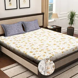 KLOTTHE Floral Printed 300TC Super King Fitted Bedsheet With 2 Pillow Covers-image-43