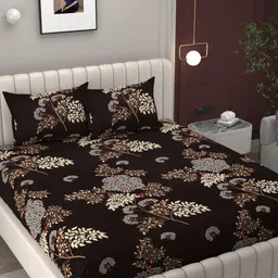 BELVOSTUM Coffee Brown & White Floral Cotton 210 TC King Bedsheet With 2 Pillow Covers-picture-11