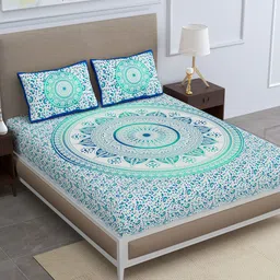 SheetKart Ombre Sea Green Printed Cotton 104 TC Queen Bedsheet with 2 Pillow Covers-picture-13