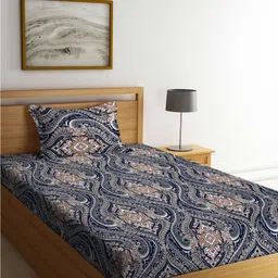KLOTTHE Book Fold Blue & Brown Ethnic Motif-Printed 300TC Single Bedsheet & 1 Pillow Cover-picture-28