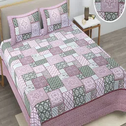 Runjhun Pink Ethnic Motifs Printed 240 TC Pure Cotton King Bedsheet with 2 Pillow Covers-picture-22