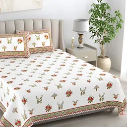 EasyGoods Red & White Floral Cotton 400 TC King Bedsheet with 2 Pillow Covers-picture-13
