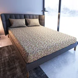 MAYFAIR HOMES LONDON Brown Floral Cotton 108 TC King Bedsheet With 2 Pillow Covers-picture-17