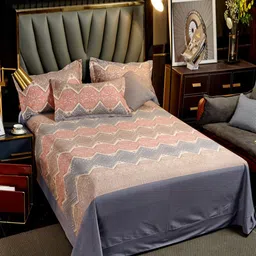 JC HOME Pink & Grey Pure Cotton 220 TC Single Bedsheet with 2 Pillow Covers-picture-19