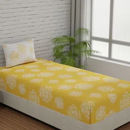 Huesland Comfort Yellow & White Printed 144 TC Cotton Single Bedsheet & 1 Pillow Cover-image-82