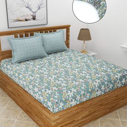 MORADO Grey & White Floral Fitted 210 TC King Bedsheet With 2 Pillow Covers-picture-15