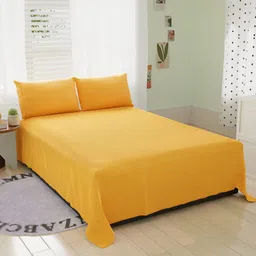 BELVOSTUM Yellow Small Checked 260 TC Microfiber Double King Bedsheet With 2 Pillow Covers-image-43