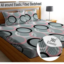 RISING STAR Grey & Black Geometric Printed 250 TC King Bedsheet with 2 Pillow Covers-image-43