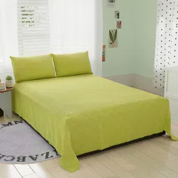 BELVOSTUM Green Cotton 260 TC King Bedsheet with 2 Pillow Covers-image-37