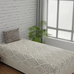 Huesland White & Grey Printed 144 TC Cotton Fitted Single Bedsheet with 1 Pillow Cover-picture-31