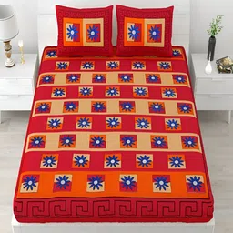 Aura Red & Blue Floral Cotton 120 TC Queen Bedsheet with 2 Pillow Covers-picture-23