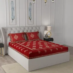 JAIPUR FABRIC Maroon & White Floral Queen Bedsheet with 2 Pillow Covers-image-15