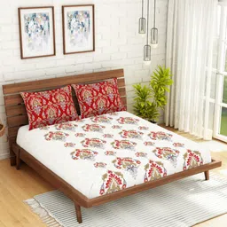 SPACES Red & White Ethnic Motifs 144 TC Queen Cotton  Bedsheet with 2 Pillow Covers-image-20