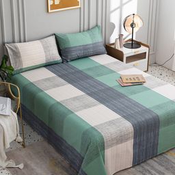 JC HOME Grey & Green Geometric 200 TC Cotton King Bedsheet-picture-1
