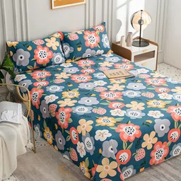 JC HOME Multicoloured 200 TC Queen Floral Cotton Bedsheet-picture-14