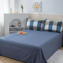 JC HOME Blue & White Cotton 200 TC King Bedsheet with 2 Pillow Covers-picture-25
