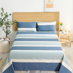 JC HOME Blue & White Striped King Bedsheet with 2 Pillow Covers-picture-5