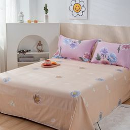 JC HOME Peach-Coloured & White Floral 200 TC King Bedsheet with 2 Pillow Covers-picture-10