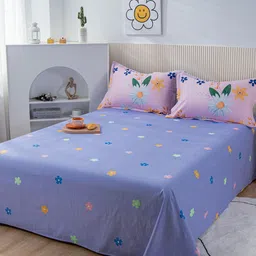 JC HOME Blue  Pink Floral 200 TC Cotton Queen Bedsheet with 2 Pillow Covers-picture-26