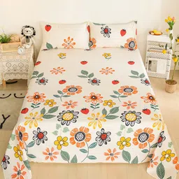 JC HOME Cream & Yellow Floral 200 TC Cotton Queen Bedsheet-picture-24