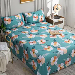JC HOME Multicoloured & White 200 TC King Floral Cotton Bedsheet-picture-12