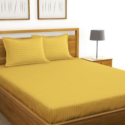BIANCA Unisex Gold 100% Cotton Satin Stripe Xl King Double Bedsheets With 2 Pillow Covers-picture-49