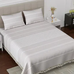 Varde Grey & Off White Striped 180 TC King Bedsheet with 2 Pillow Covers-image-43