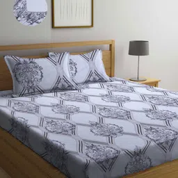 Arrabi Grey Ethnic Motifs 300 TC King Bedsheet with 2 Pillow Covers-picture-32