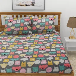 MORADO Grey & White Printed 210 TC Queen Bedsheet with 2 Pillow Covers image 3