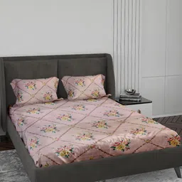 LABHAM Pink & Yellow Floral 180 TC King Bedsheet with 2 Pillow Covers image 4