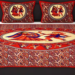 Varde Red & Off White Ethnic Motifs 104 TC Pure Cotton Queen Bedsheet with 2 Pillow Covers image 4