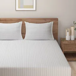 SWAYAM Essentials White & Grey Striped 210 TC Flat Queen Bedsheet With 2 Pillow Covers image 3