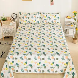 JC HOME White & Green Conversational 200 TC Single Bedsheet image 5