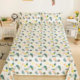 JC HOME Multicoloured Graphic 200 TC Single Bedsheet with 1 Pillow Covers image 2
