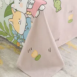 JC HOME Pink  Green Cartoon Characters King Bedsheet image 3