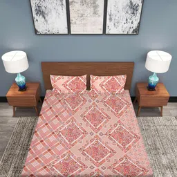 ROMEE Peach-Coloured & Brown Ethnic Motifs 186 TC King Bedsheet with 2 Pillow Covers image 3