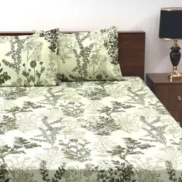 Steve & Anderson Elevate Olive Green Floral 164 TC Queen Bedsheet Set- 2.24 m x 2.54 m image 3