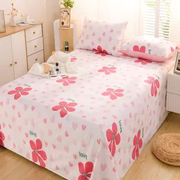 JC HOME Pink & Green Floral Cotton 220 TC King Bedsheet With 2 Pillow Covers image 5