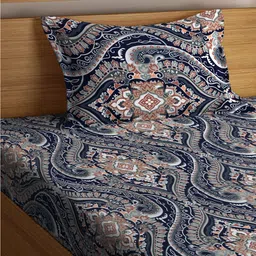 KLOTTHE Book Fold Blue & Brown Ethnic Motif-Printed 300TC Single Bedsheet & 1 Pillow Cover image 5