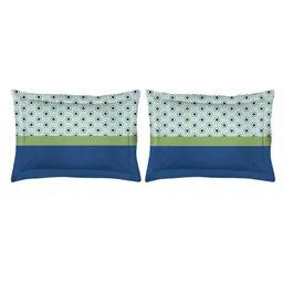 Layers Blue & Green Geometric Cotton Queen Bedsheet With 2 Pillow Covers image 4