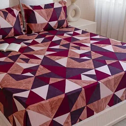HOMEMONDE Purple & Brown Geometric Cotton 210 TC Queen Bedsheet With 2 Pillow Covers image 5