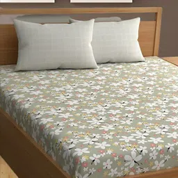 Bajo's Green & White Floral 350 TC Cotton King Bedsheet With 2 Pillow Covers image 4