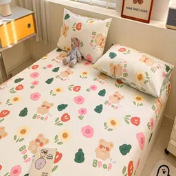 JC HOME White & Grey Floral 210 TC Cotton Fitted King Bedsheet with 2 Pillow Covers image 5