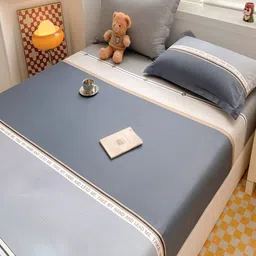 JC HOME Grey & White Striped Cotton 220 TC Fitted Single Bedsheet & 1 Pillow Cover image 2