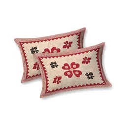 POORAK Red & Green Ethnic Motifs Printed 104 TC Cotton Queen Bedsheet Set image 2