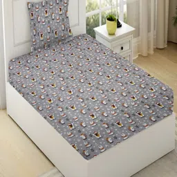 RRC Grey Cartoon Characters 144 TC Single Bedsheet with 1 Pillow Covers image 2