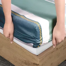 HOKIPO Green & White Striped Printed Microfiber Fitted Queen Bedsheet with 2 Pillow Covers image 3