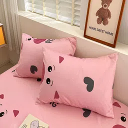 JC HOME Pink Geometric Cotton Fitted 210 TC King Bedsheet with 2 Pillow Covers image 5