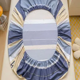 JC HOME Beige Striped Cotton Fitted 220 TC Single Bedsheet with 1 Pillow Covers image 4