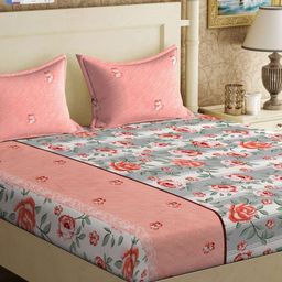 KLOTTHE Pink & Grey Printed 300 TC Bedsheet With 2 Pillow Covers-picture-16